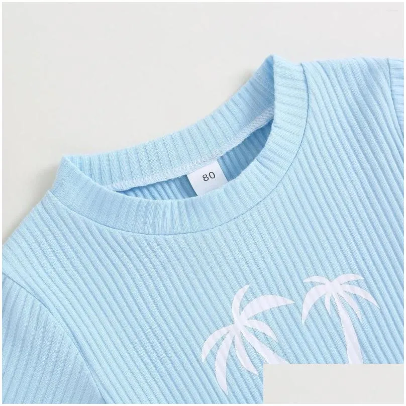 Clothing Sets 2023 0-3Y Baby Girl Boy Summer Outfits Print Crew Neck Short Sleeve Rib Knit Shell/Sun/Coconut Tree Top Elastic Waist