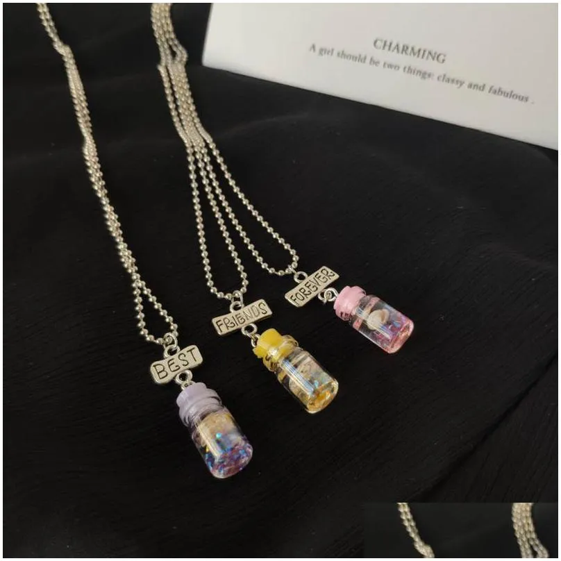 Pendant Necklaces Pendant Necklaces Fashion Friends Conch Drffting Bottle Necklace 2Pcs Cute Couple Bff Friendship Gifts Jewelry Chain Dhxnq