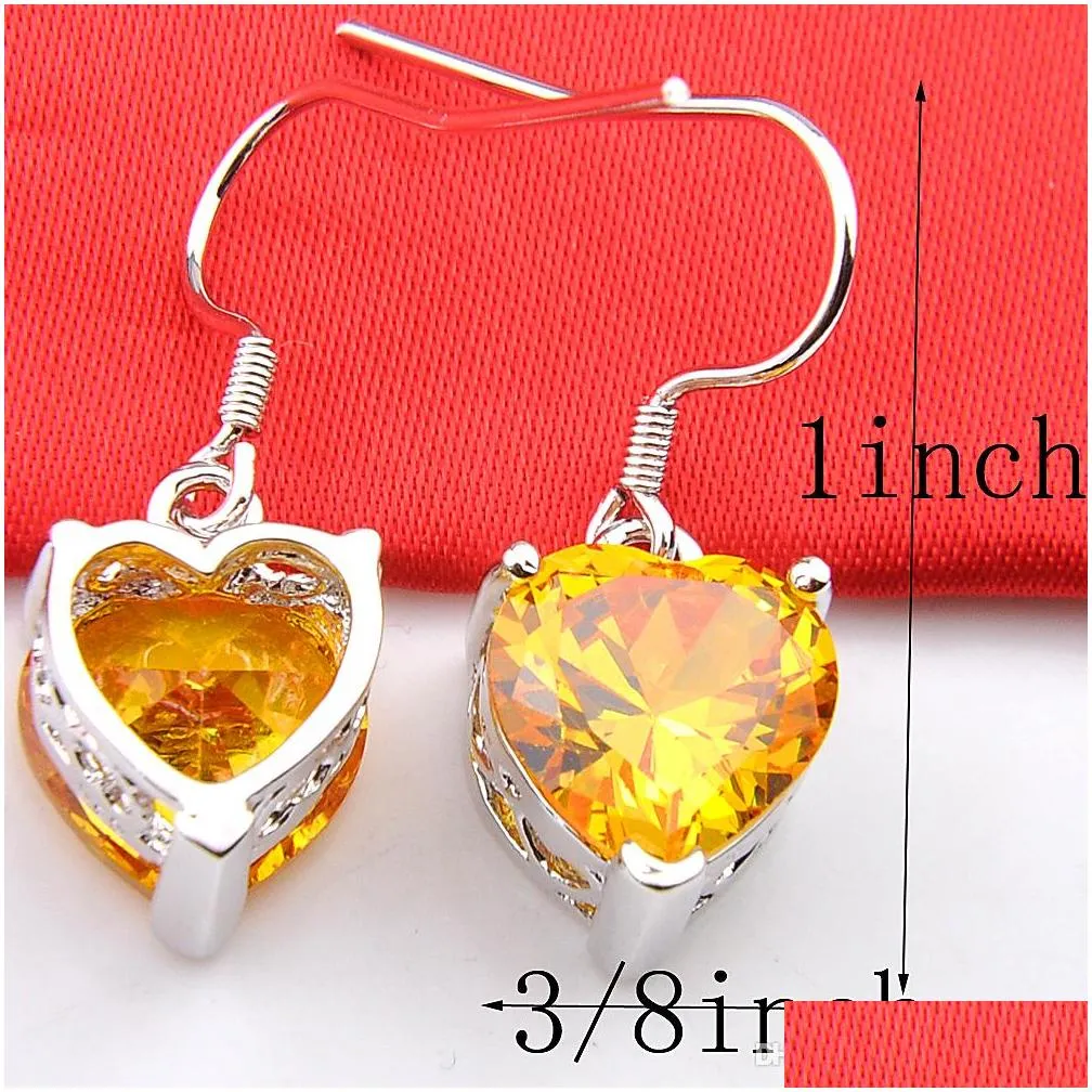 Earrings & Necklace Luckyshine 925 Sier Necklaces And Earrings Jewelry Sets Heart Yellow Citrine Gems For Women Engagement Drop Delive Dh12N