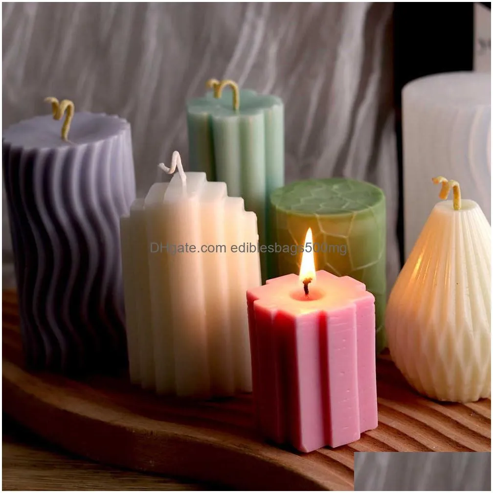  cylinder silicone candle mold diy stripe candles dinner ornament making plaster epoxy resin molds home decor handmade gifts