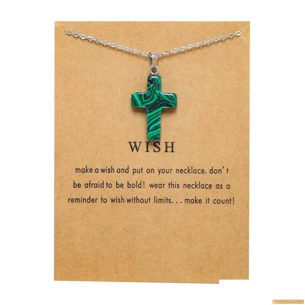 Pendant Necklaces Wish Card Cross Stone Pendant Necklace For Jewelry Making Stainless Steel Chain Women Men Gift Drop Delivery Jewelry Dhvs5