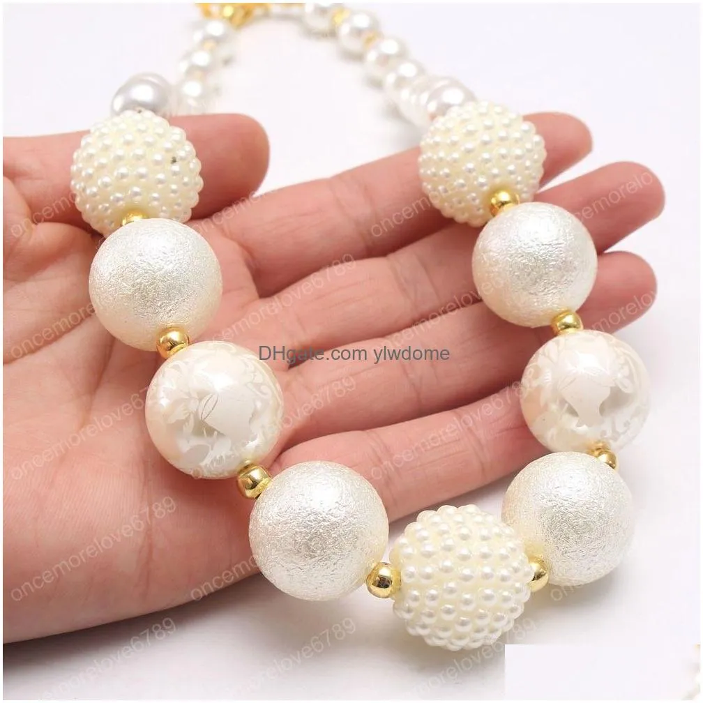 Jewelry Fashion White Pearls Beads Necklace Girls Jewelry Baby Chunky Bubblegum Handmade Choker For Children Drop Delivery Baby, Kids Dhvex