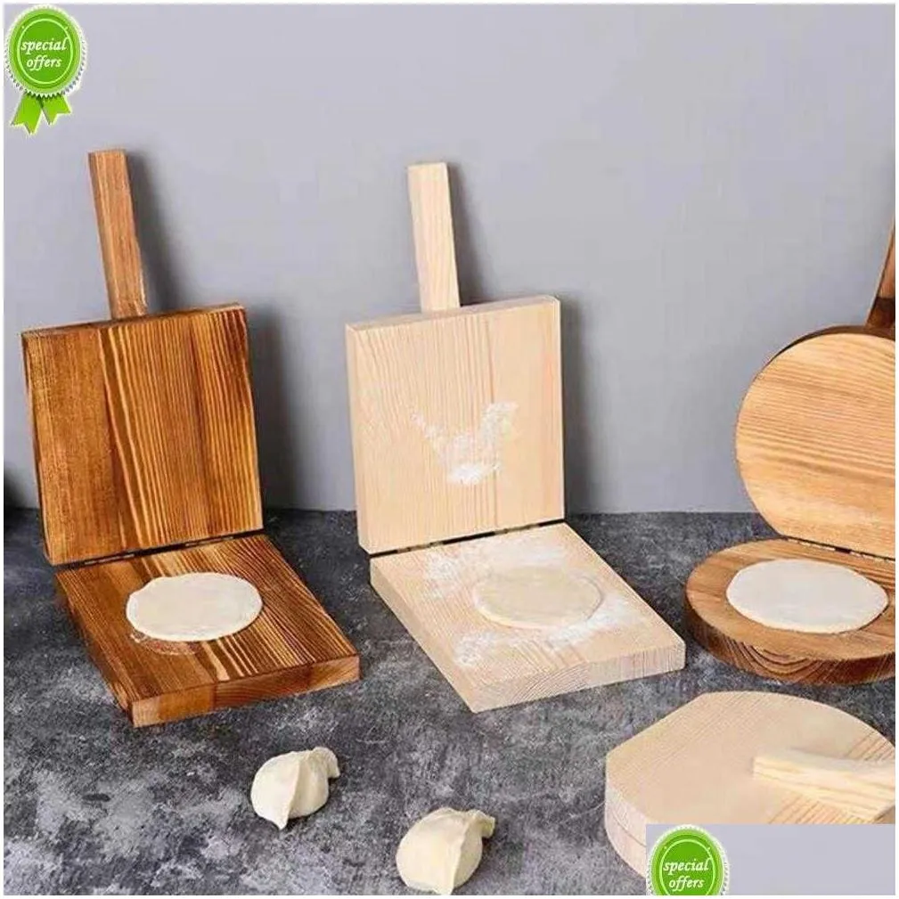 Baking & Pastry Tools New Wooden Dough Pressing Tool Presser Dumpling Skin Press Wrapper Making Mold Kitchen Baking Pastry Drop Delive Dhcpn