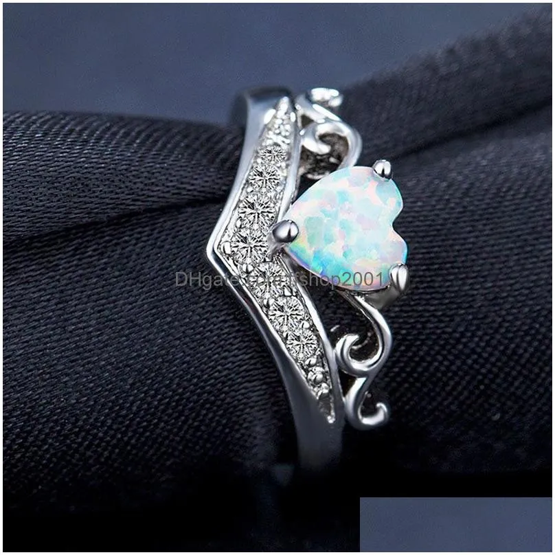 Cluster Rings Opal Diamond Heart Ring Women Wedding Engagement Rings Fashion Jewerly Gift 080354 Drop Delivery Jewelry Ring Dhdj8