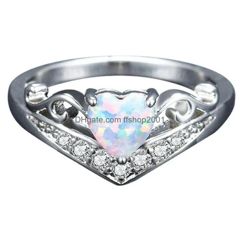 Cluster Rings Opal Diamond Heart Ring Women Wedding Engagement Rings Fashion Jewerly Gift 080354 Drop Delivery Jewelry Ring Dhdj8