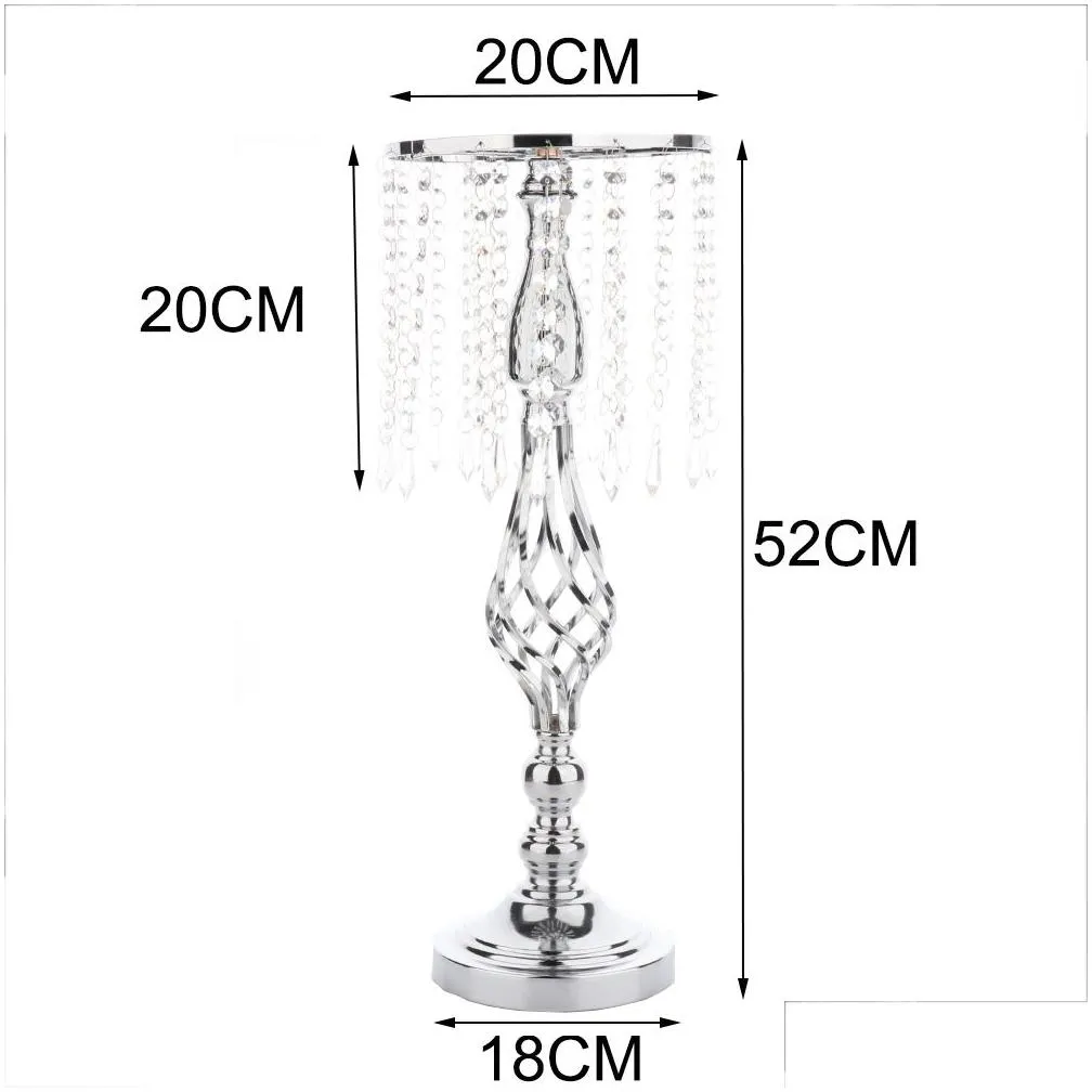 Crystal Candle Holders Metal Candlestick Flower Vase Table Centerpiece Event Flower Rack Road Lead Wedding Decoration Y200110