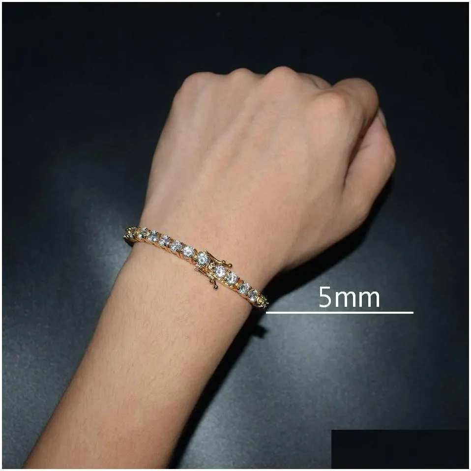 6mm 5mm 4mm 3mm iced out tennis bracelet zirconia hiphop jewelry 1 row cubic men bracelets