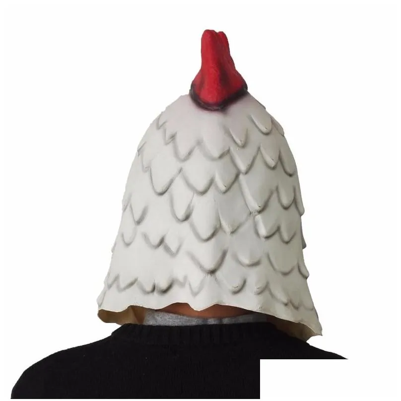 White Latex Rooster Adults Mad Chicken Cockerel Mask Halloween Scary Funny Masquerade Cosplay Mask Party Mask 220704