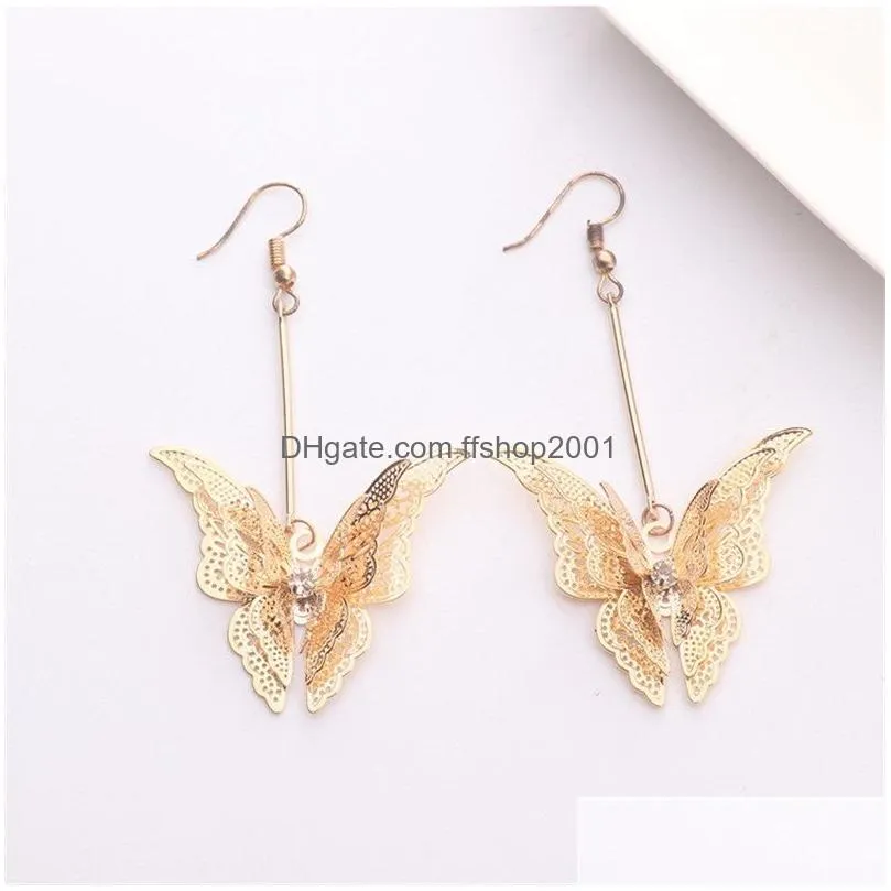 Dangle & Chandelier Diamond Butterfly Earrings Sier Women Long Dangle Chandelier Ear Cuff Fashion Jewelry Gift Drop Delivery Jewelry E Dhphe