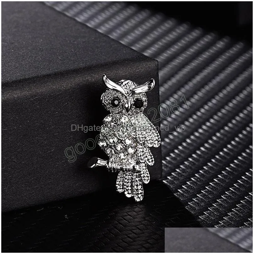 lovely crystal rhinestone animal brooch owl hedgehog starfish clothes lapel pin for women jewelry silver color alloy brooch