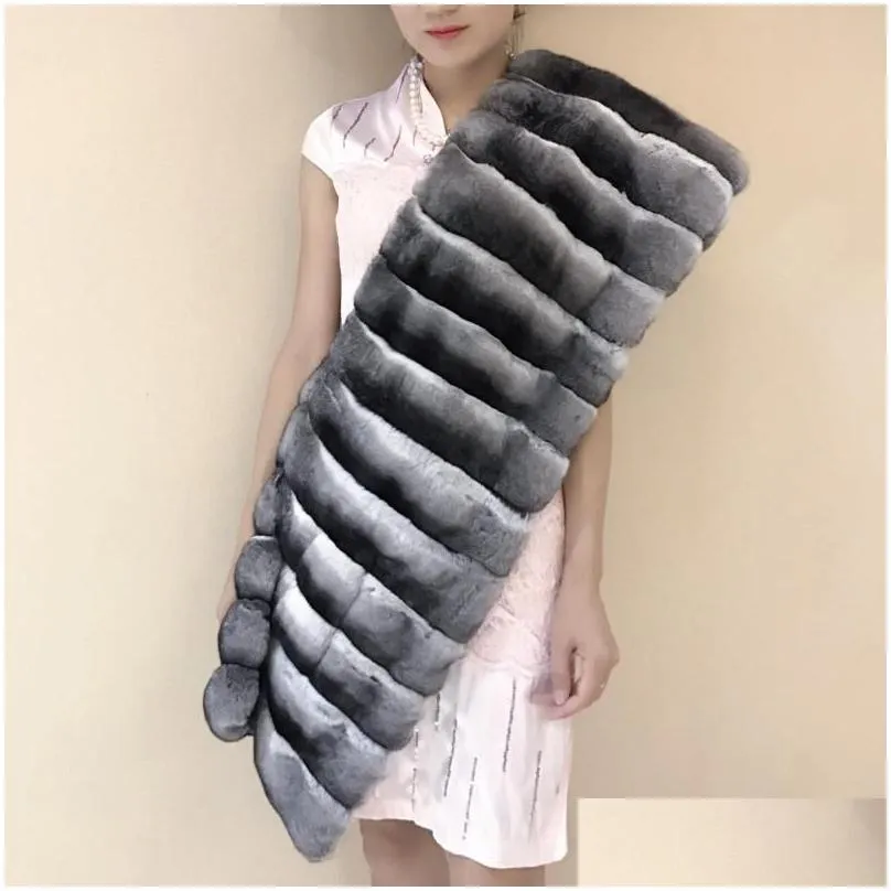 Scarves Scarves Women Ladies Winter Real Chinchilla Fur Scarf Wrap Fluffy Thicken Shawl Soft Warm Pretty Luxury Cape Drop Delivery Fas Dh0Zp