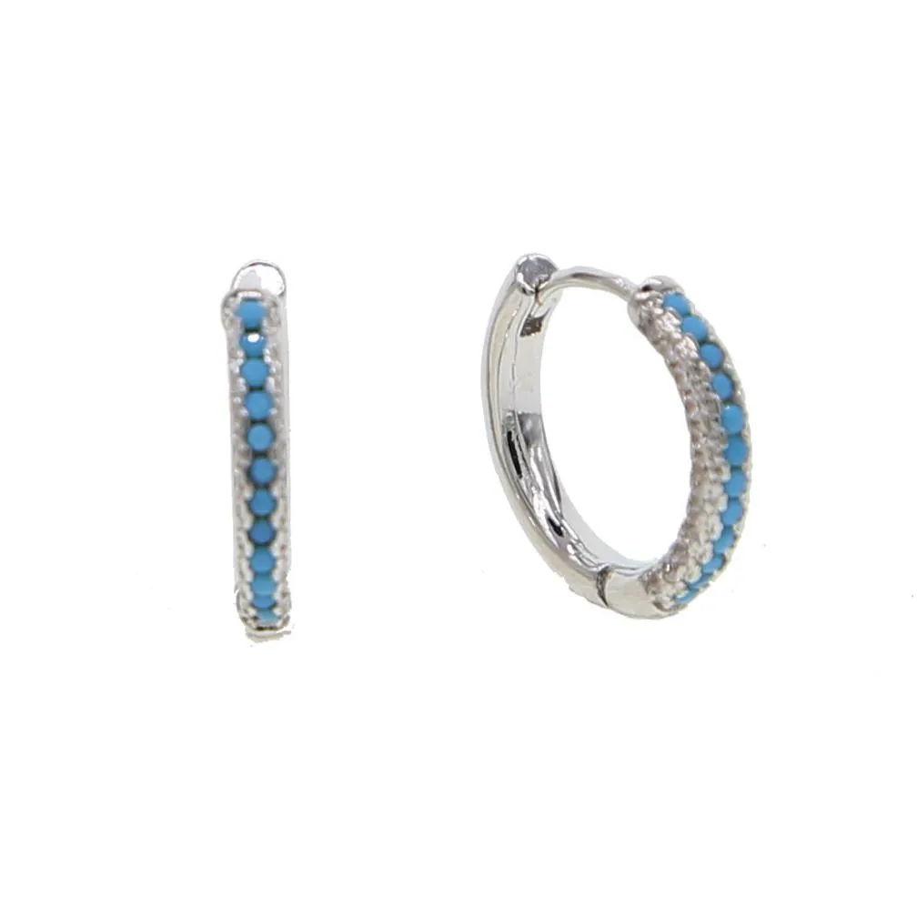 Hoop & Huggie Blue Turquoise White Cubic Zirconia Round 1M Hoop Earring Hie Hoope Mti Piercing Fashion Women Earbone Jewelry Drop Deli Dhrws