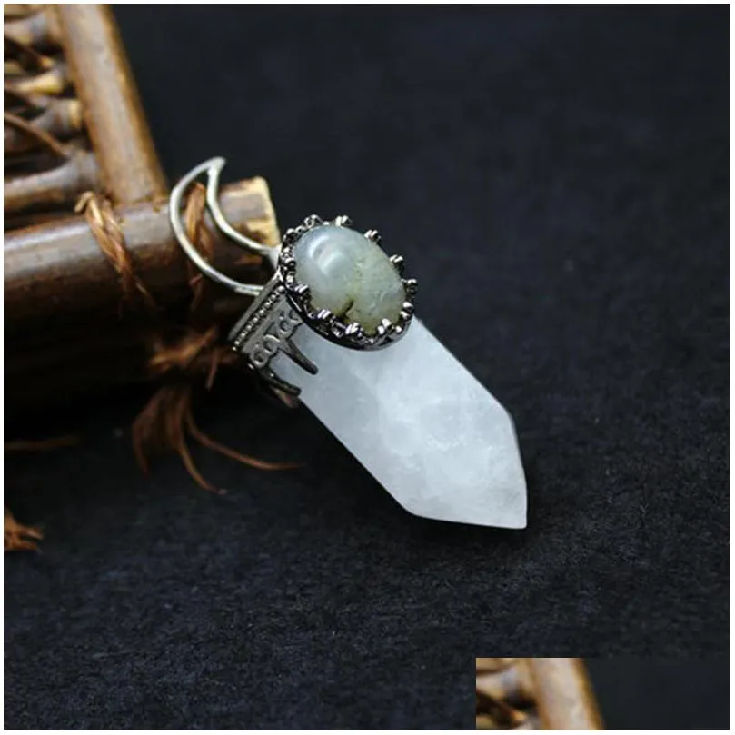 Pendant Necklaces Pendant Necklaces 55 15Mm Gothic Hexagonal Column Necklace Pendants Natural Stone Lapis Lazi Crystal Chakra Energy P Dhfdz