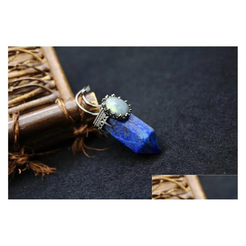 Pendant Necklaces Pendant Necklaces 55 15Mm Gothic Hexagonal Column Necklace Pendants Natural Stone Lapis Lazi Crystal Chakra Energy P Dhfdz