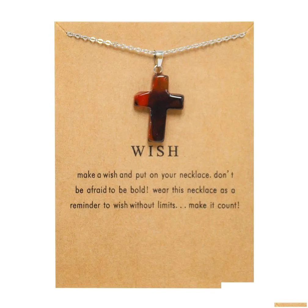 Pendant Necklaces Wish Card Cross Stone Pendant Necklace For Jewelry Making Stainless Steel Chain Women Men Gift Drop Delivery Jewelry Dhvs5