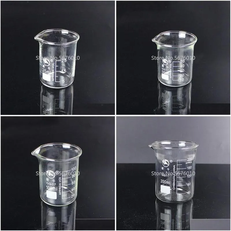 wholesale 1 Lot Lab 25ml To 2000ml Low Form Beaker Chemistry Laboratory Glass Transparent Beaker Flask Thickened with Spout1