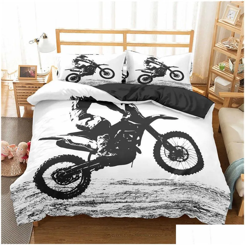 Homesky Motocross Bedding Set For Boys Adults Kids Off-road Race Motorcycle Duvet Cover Bed Single King Double 2/3pcs Suit 210615