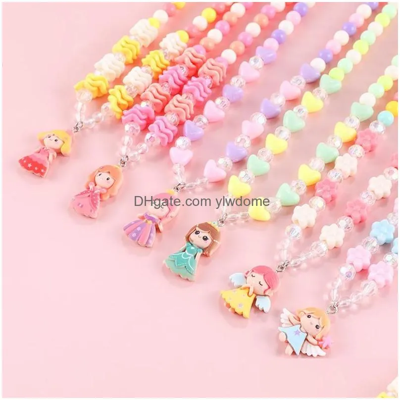 Jewelry Pendant Necklaces Children Princess Neckalce Cute Resin Angel Kids Neckalces Jewelry Litter Girl Gifts Colored Beaded Necklace Dhxwf