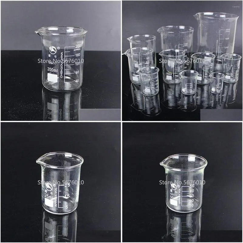 wholesale 1 Lot Lab 25ml To 2000ml Low Form Beaker Chemistry Laboratory Glass Transparent Beaker Flask Thickened with Spout1