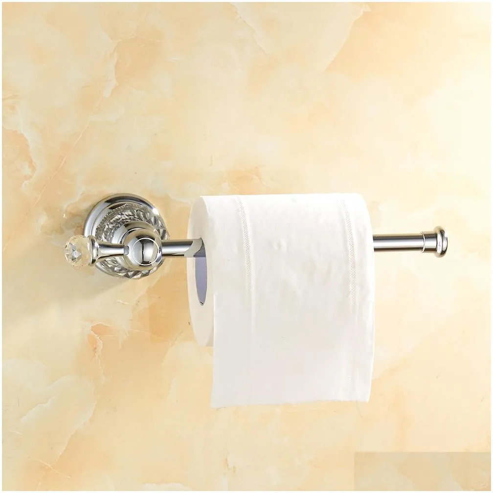 Gold Polished Toilet Paper Holder Solid Brass Bathroom Roll Accessory Wall Mount Crystal Tissue Y200108