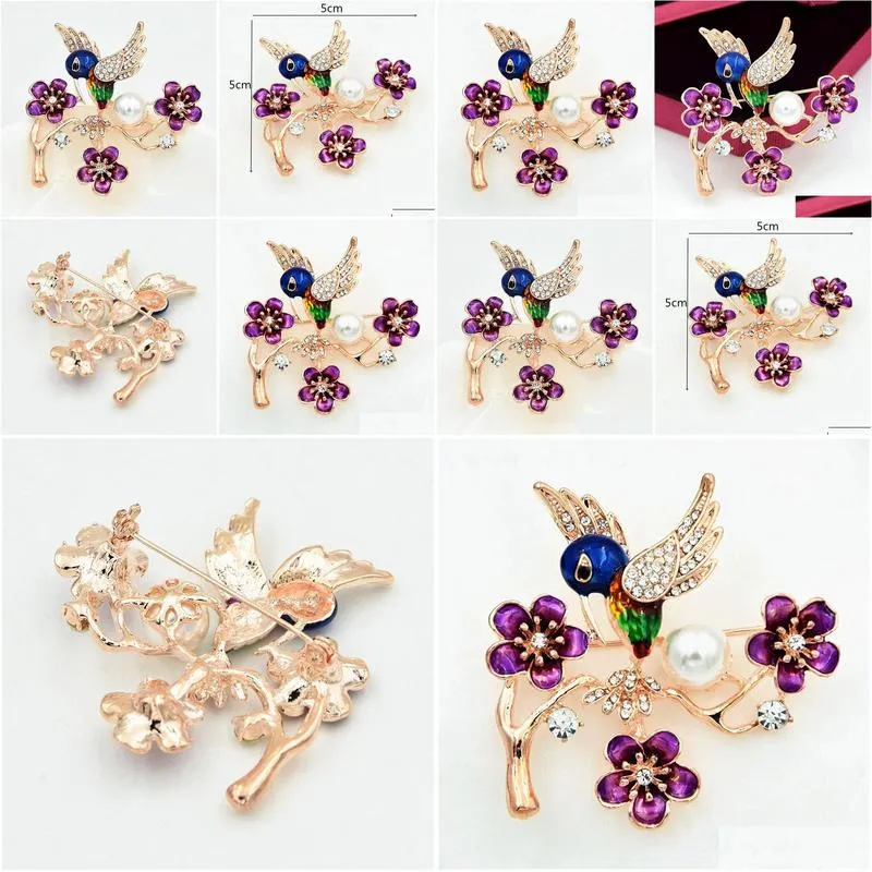 Fantastic Gold Tone Alloy Fancy Color Enamel Lovely Bird And Tree Brooch Detailed Women Clothes Jewelry Accessories Pins For Party