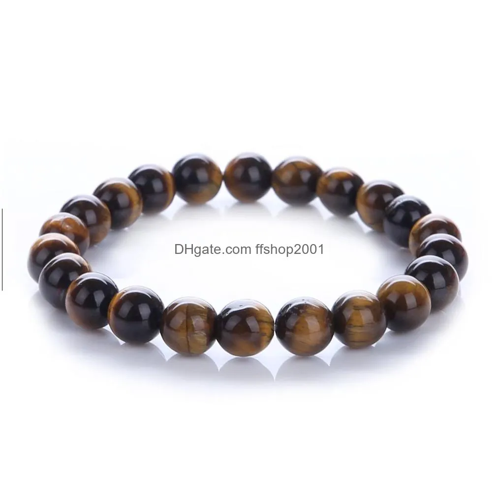 Beaded 8Mm Natural Stone Beaded Strands Bracelet Crystal Amethyst Turquoise Tiger Eye Bracelets For Women Men Fashion Jewelry Will And Dhpcv