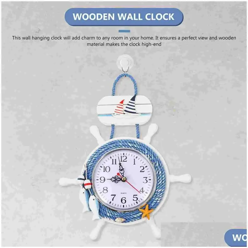 Wall Clocks Wooden Hanging Clock Mediterranean Style Rudder Design (No ) Decoration