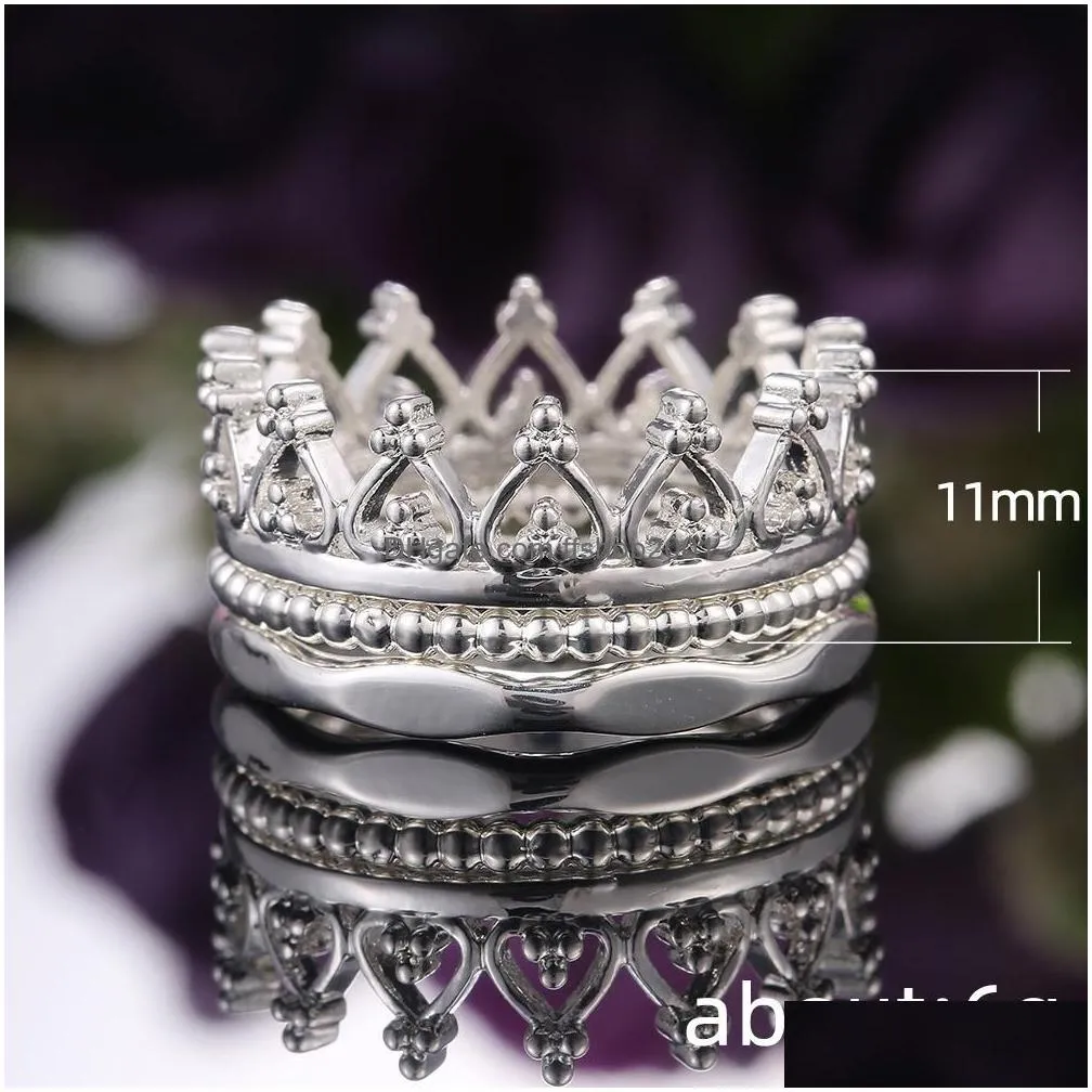 Band Rings Sier Crown Ring 3 In1 Detachable Knuckle Rings Band Women Fashion Jewelry Gift Will And Drop Delivery Jewelry Ring Dhi2Q