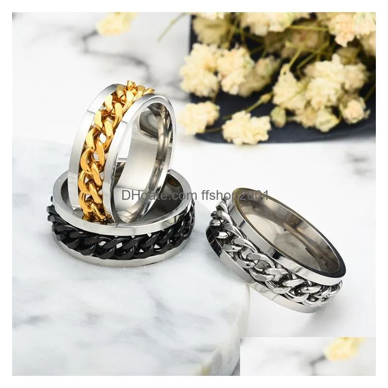 Band Rings Stainless Steel Removable Spin Ring Band Rings Rotatable Gold Chains Mens Fashion Jewelry Will And Drop Delivery Jewelry Ri Dhhcy