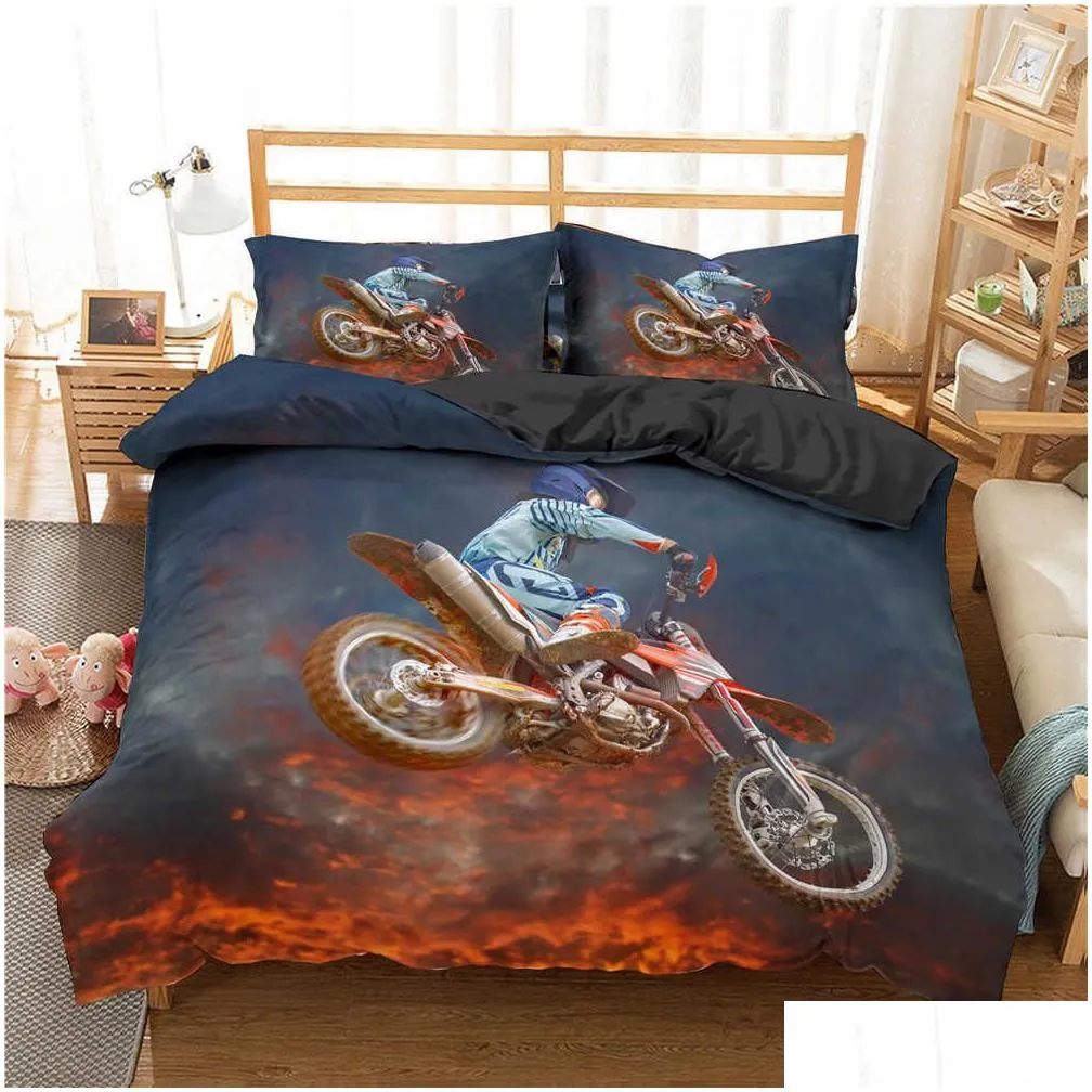 Homesky Motocross Bedding Set For Boys Adults Kids Off-road Race Motorcycle Duvet Cover Bed Single King Double 2/3pcs Suit 210615