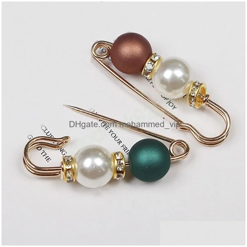 pearls brooch tightening waistband pin smaller openning bottom brooches rhinestone metal finding accessories cardigan scarf