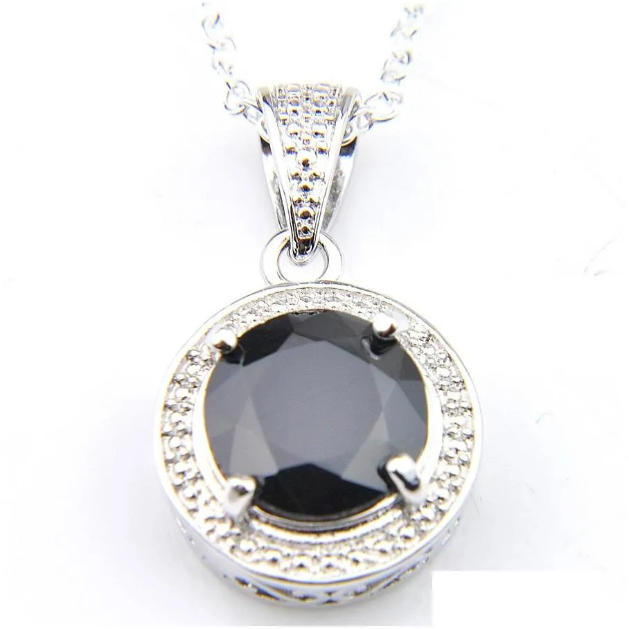 Pendant Necklaces Luckyshine 10 Pcs 1Lot Women Jewelry Round Vintage Mti-Color Topaz Gemstone 925 Sier Zircon Pendant Necklaces Mm Wit Dhhly