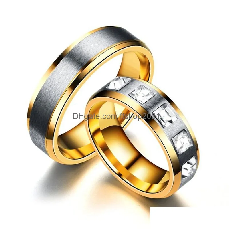 Cluster Rings Stainless Steel Diamond Ring Band Engagement Wedding Rings Sets Couple Men Women Fashion Jewelry 080452 Drop Delivery Je Dhdxe