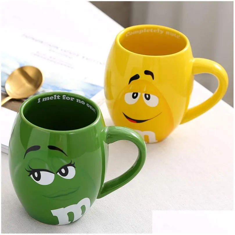 m&m beans coffee mugs tea cups and mugs cartoon cute expression mark large capacity drinkware Christmas gift Y200104