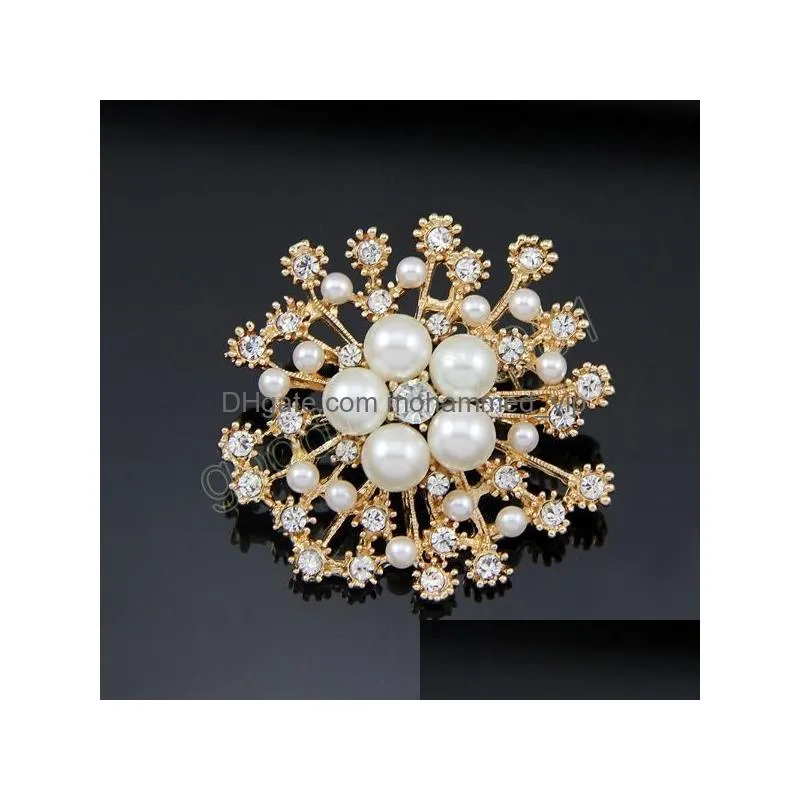 crystal snowflake brooch pins diamond pearl corsage brooches scarf dress suit buckle brooch for women fashion jewelry