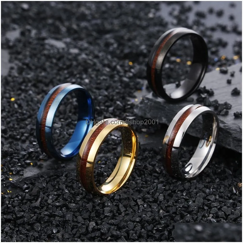 Band Rings Stainless Steel Wood Ring Blue Gold Band Rings For Men Women Fashion Jewelry Will And Drop Delivery Jewelry Ring Dhwbu