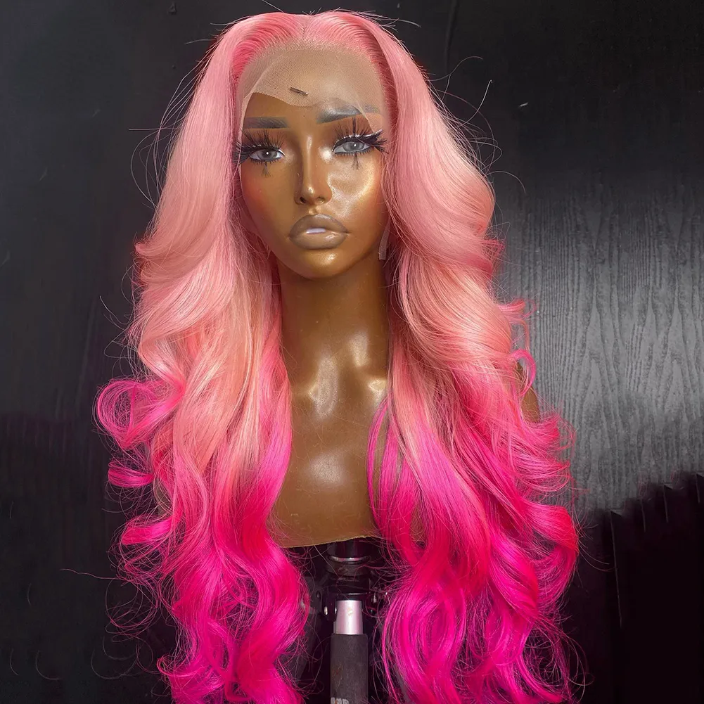 Perruque Pink full lace front wigs Transparent HD Lace Body Wave Wig natural hairline simulation human hair wigs for women