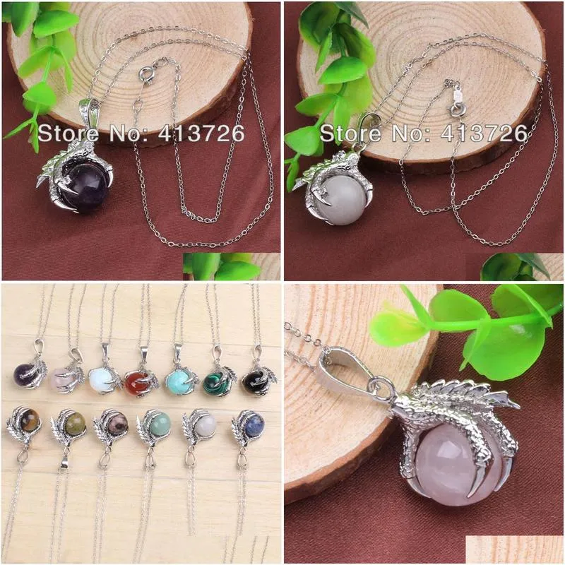 Pendant Necklaces Classic Sier Plated Chain Mixed Stone Dragon Claw Round Beads Pendant Necklace Jewelry Drop Delivery Jewelry Necklac Dhvja