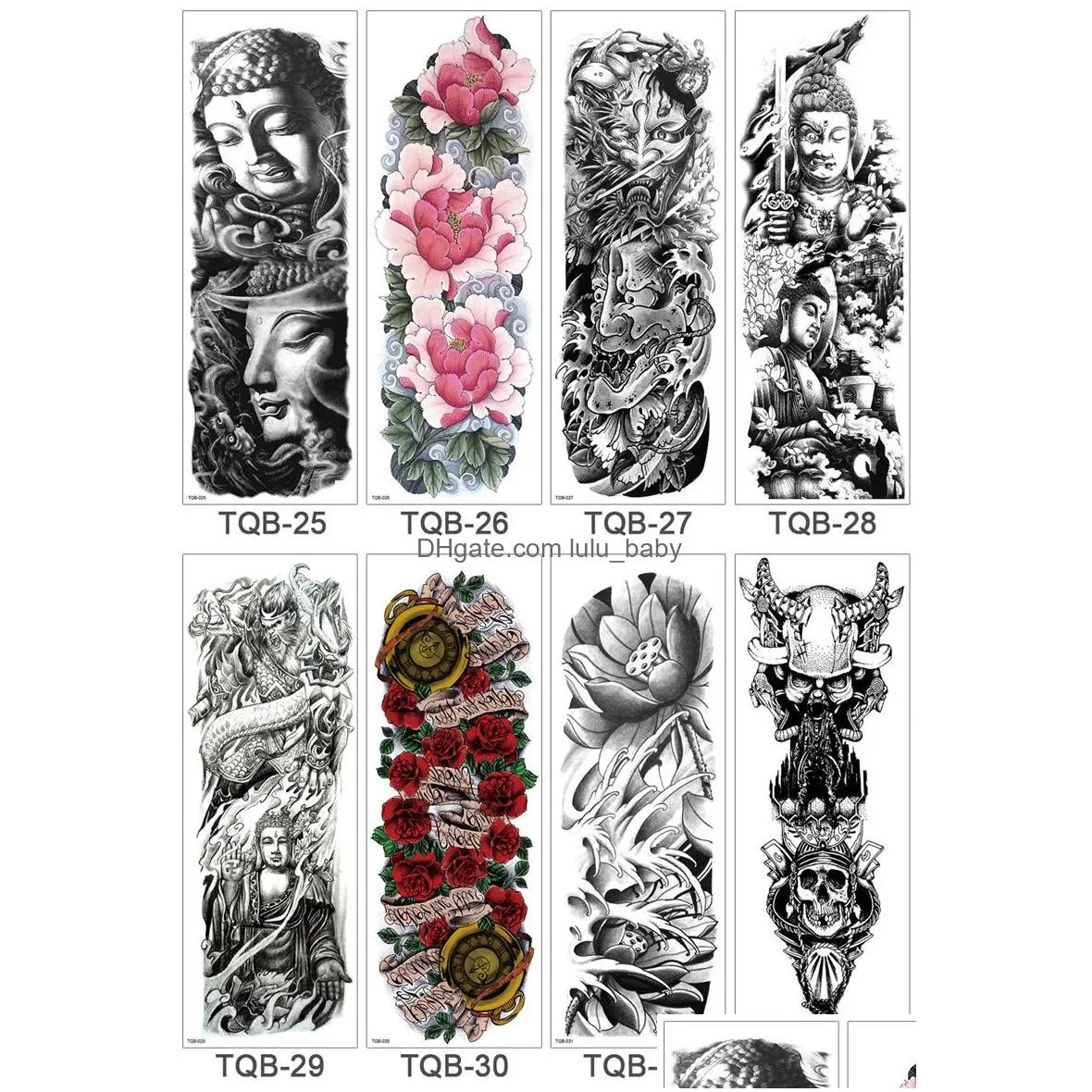 large arm sleeve tattoo  crown king rose waterproof temporary tatoo sticker wild wolf tiger men full skull totem fake tattoo