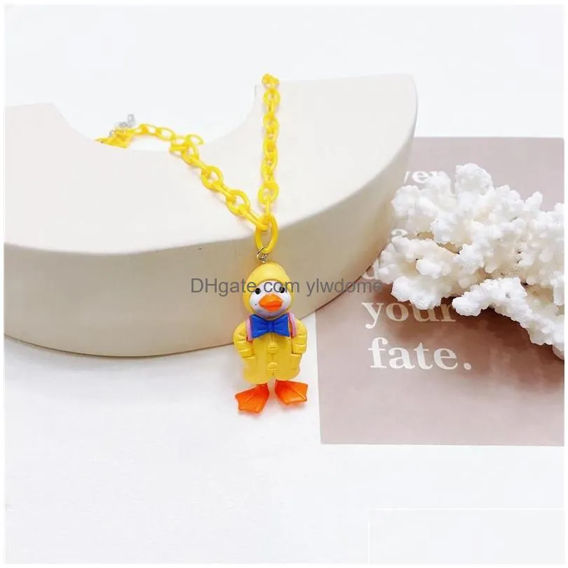 Jewelry Pendant Necklaces Funny Little Duck Acrylic Chain Necklace Kid Jewelry Mticolor 3D Sile Clavicle For Girls Children Neck Drop Dhf4D