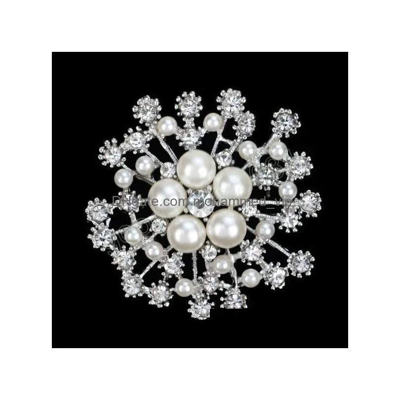 crystal snowflake brooch pins diamond pearl corsage brooches scarf dress suit buckle brooch for women fashion jewelry