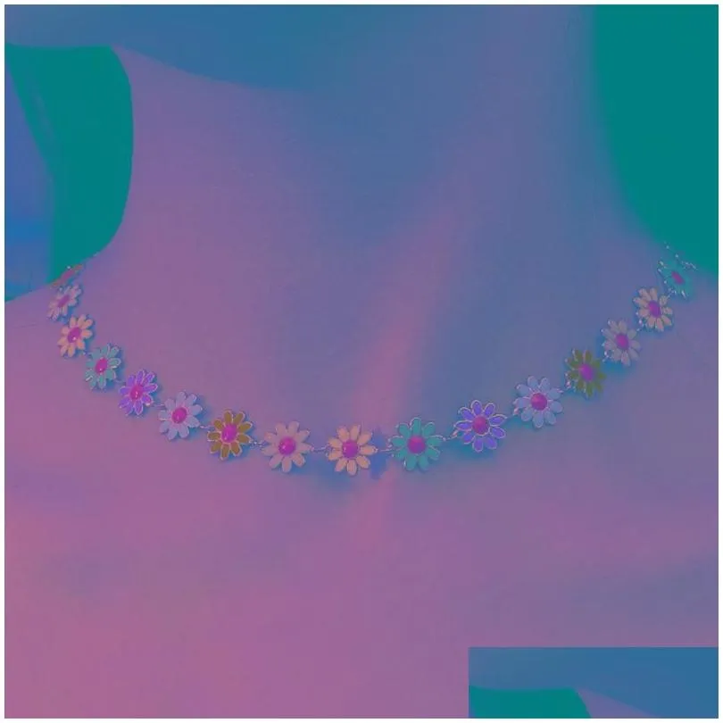 Choker Korean Flower Daisy Clavicle Necklace For Women Bohemian Colorful Beads Glass Crystal Beaded Summer Jewelry