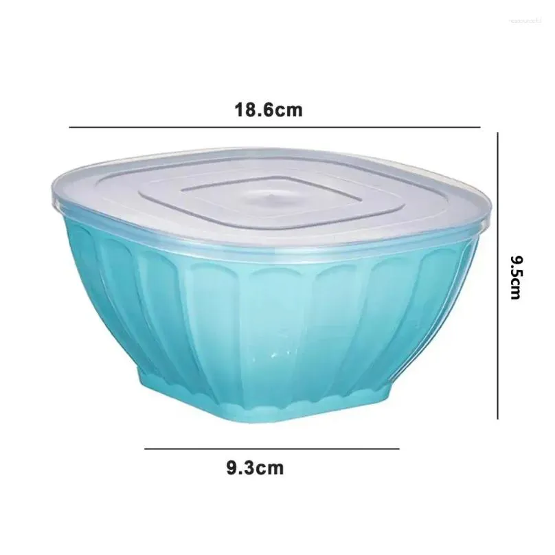 Bowls Stackable Square Plastic Bowl With Lid Large Opening Space-saving Meal Prep Salad Kitchen Supply