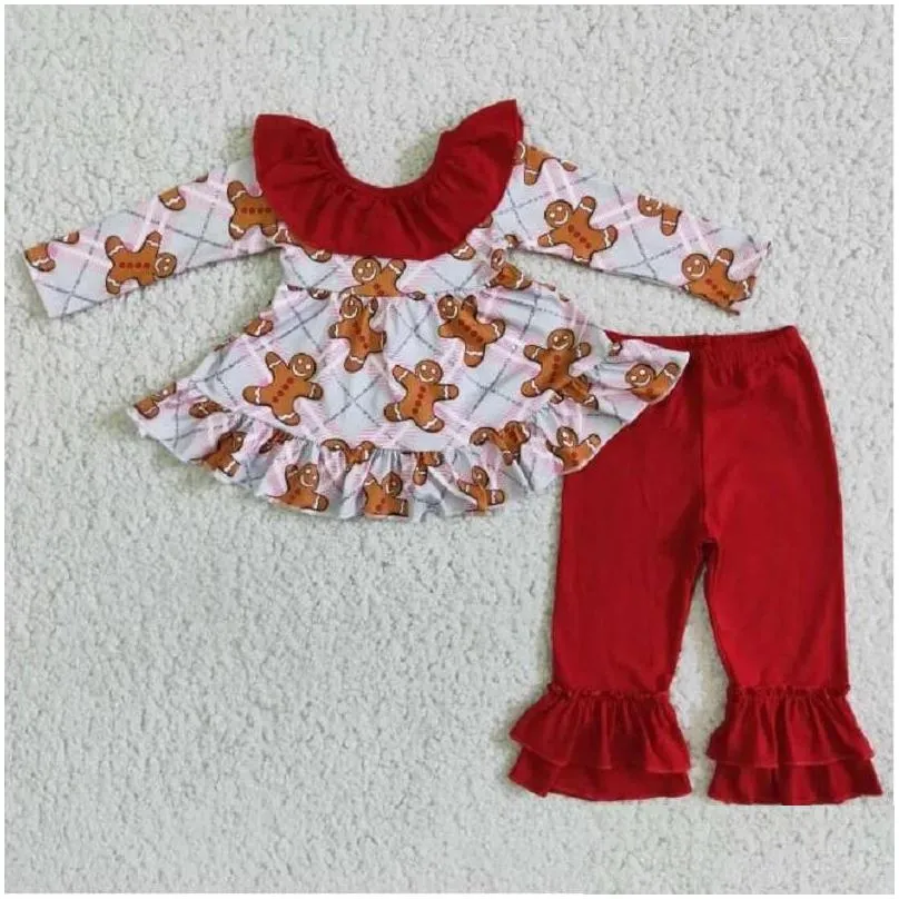 Clothing Sets Spring Fashion Kids Cute Red Bow Top Trousers Ruffles Boutique Wholesale Baby Girls Children Outfits