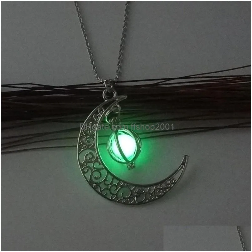 Pendant Necklaces Glow In The Dark Pendant Necklace Luminous Moon Locket Necklaces Fashion Jewelry For Women Kids Gift Drop Delivery J Dhgmj