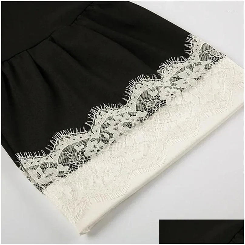 Plus Size Dresses Spring Autumn Elegant Party Dress Women 3/4 Sleeve Lace Panel Sheath Business Large Black And White