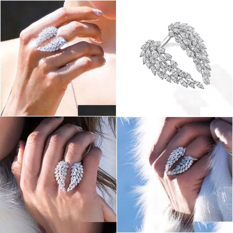 Wedding Rings Sparkling Vintage Fashion Jewelry 925 Sterling Sier Fl Marquise Cut White Topaz Cz Diamond Eternity Wing Wedding Feather Dhkdt