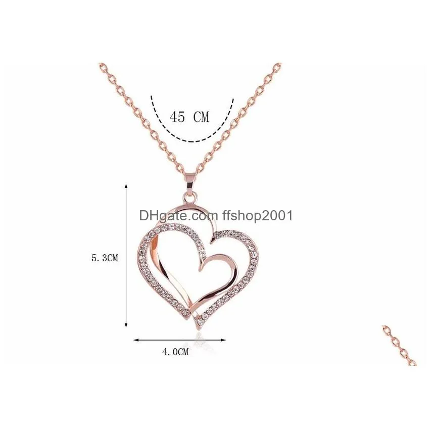 Pendant Necklaces Double Crystal Heart Pendant Necklace Gold Chains For Women Fashion Jewelry Will And Sandy Gift Drop Delivery Jewelr Dhqhs