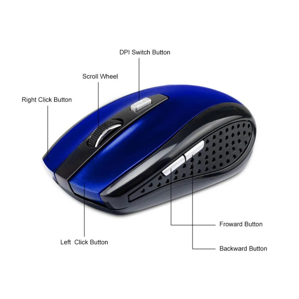 2.4GHz USB Optical Wireless Mouse with USB Receiver Portable Smart Sleep Energy-Saving Mice for Computer Tablet PC Laptop Desktop with White