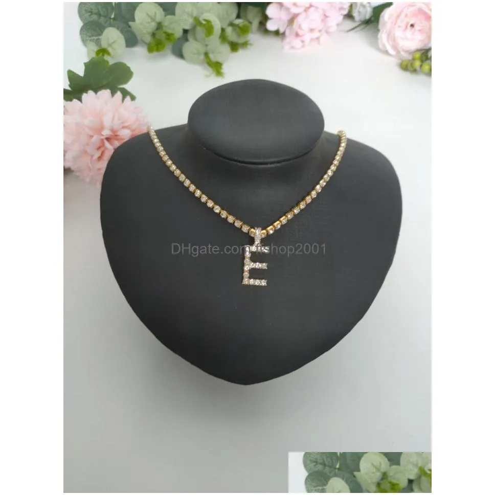 Pendant Necklaces 26 English Letter Iced Out Necklace Crystal Diamond Sier Gold Initial Necklaces Pendants For Women Fashion Jewelry G Dhegx